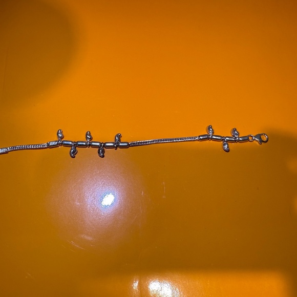 Sterling Silver Snake Chain Bracelet Dangling Bead Charm Vintage 925 - Picture 5 of 12